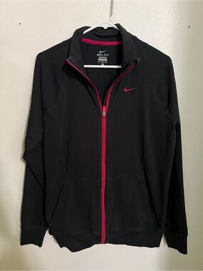 NIKE Classic Dri-Fit Full Zip Athletic Athleisure Track Jacket Black Pink Wms XL